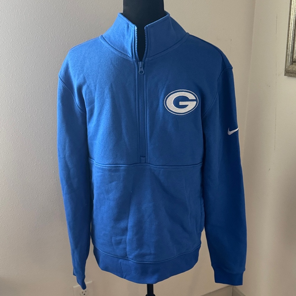 Nike Royal Blue White embroidered Green Bay Packers Logo Half-Zip Sweatshirt S
